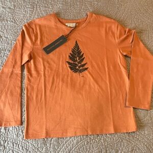 Rustic Orange Kids Long Sleeve Tee with Leaf Design